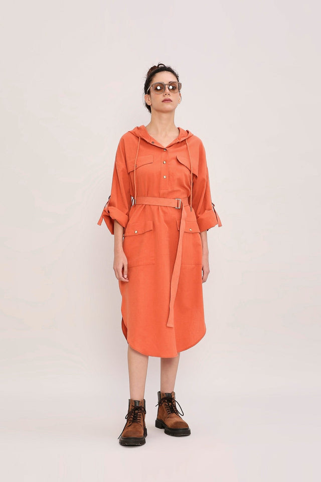Rust Safari Pocket Hooded Dress - Dress - Mizyana