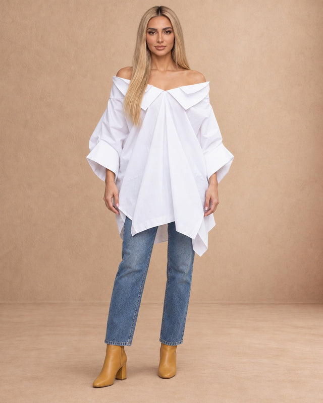 Sabu White Wide-Collar Cotton Tunic - Tunic - Mizyana
