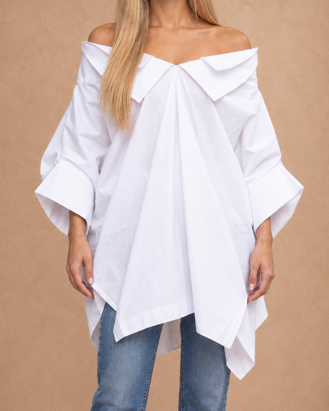 Sabu White Wide-Collar Cotton Tunic - Tunic - Mizyana