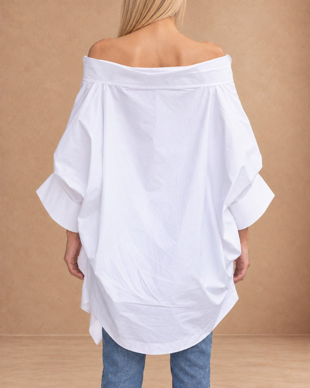 Sabu White Wide-Collar Cotton Tunic - Tunic - Mizyana
