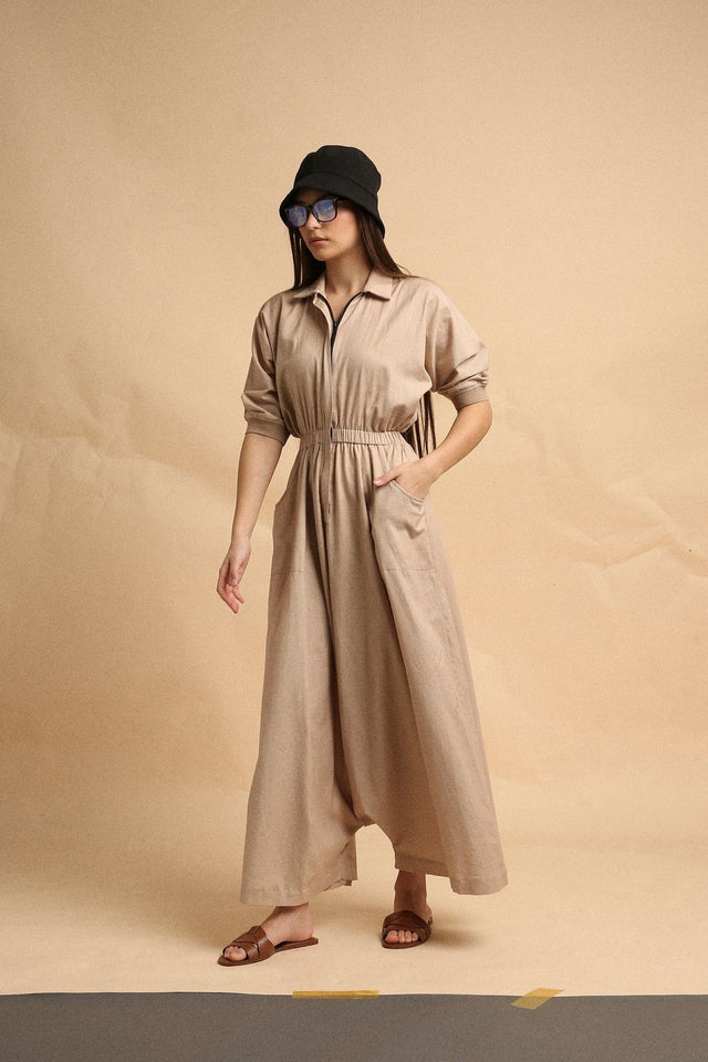 Sand Collar Sphara Jumpsuit - Jumpsuit - Mizyana