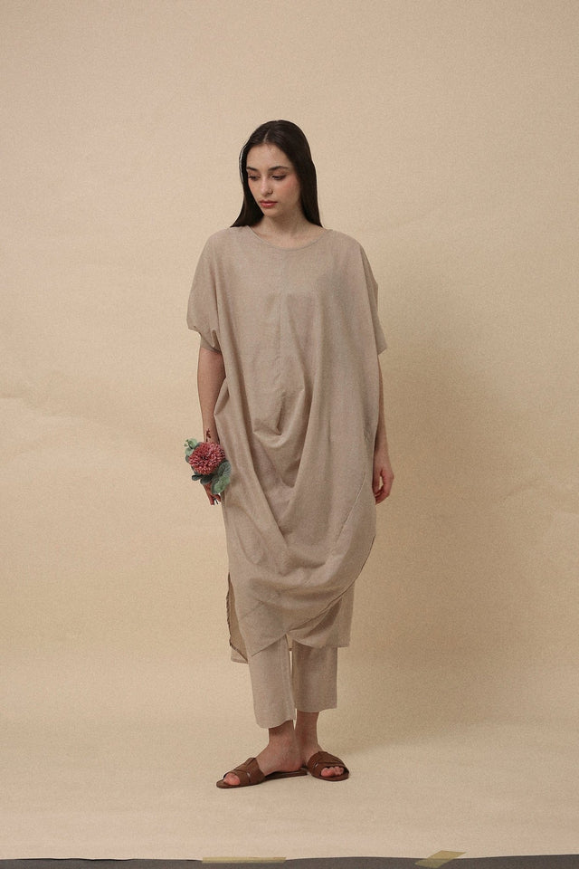 Sand Rib Mul Cowl Tunic Co-Ord Set (2 PCS) - Co-ord Set - Mizyana
