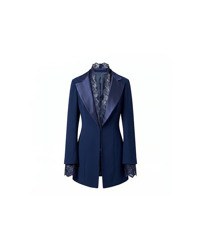 Satin and Lace Detailed Tuxedo Jacket - Jacket - Mizyana