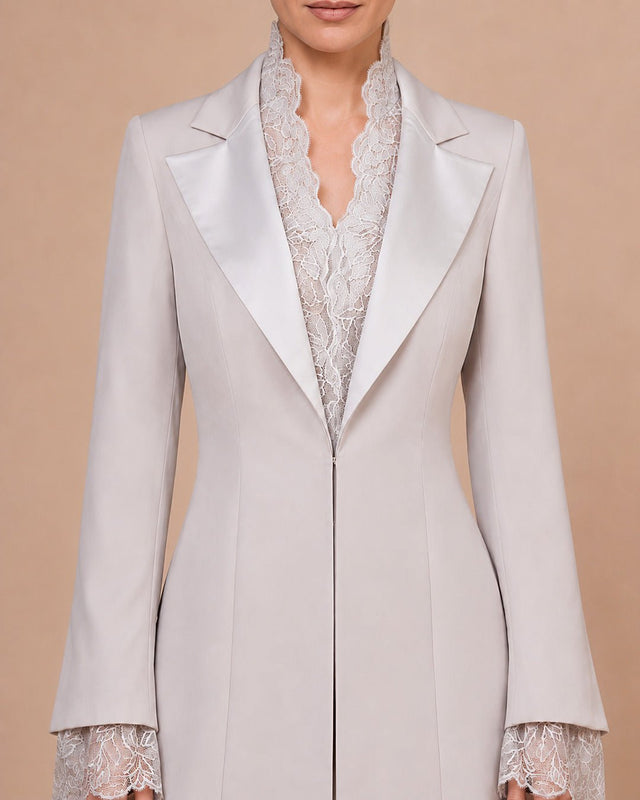 Satin and Lace Detailed Tuxedo Jacket - Jacket - Mizyana