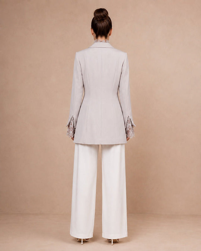 Satin and Lace Detailed Tuxedo Jacket - Jacket - Mizyana