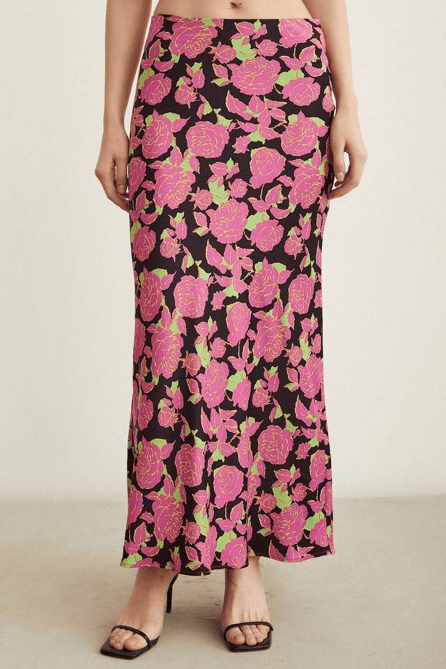Satin Flared Skirt - Floral - Swim Cover-Up - Mizyana
