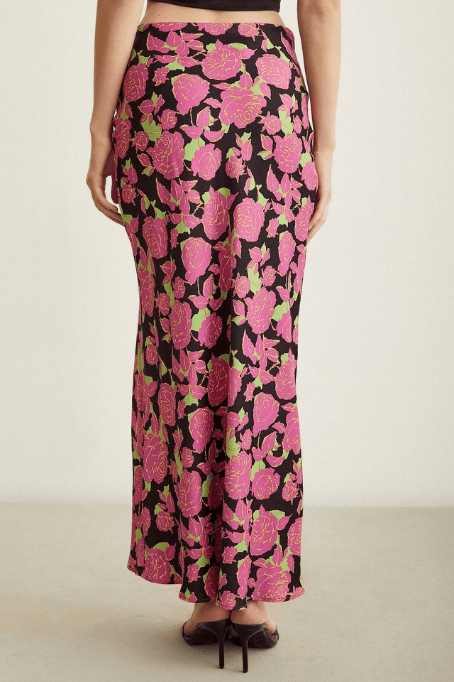 Satin Flared Skirt - Floral - Swim Cover-Up - Mizyana