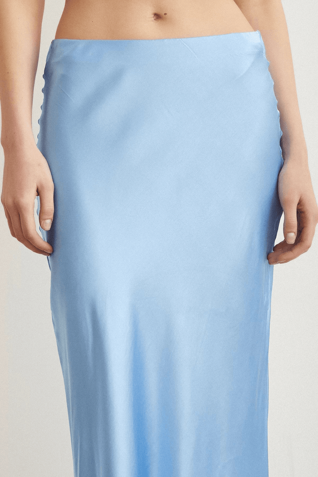 Satin Flared Skirt - Light Blue - Skirt - Mizyana