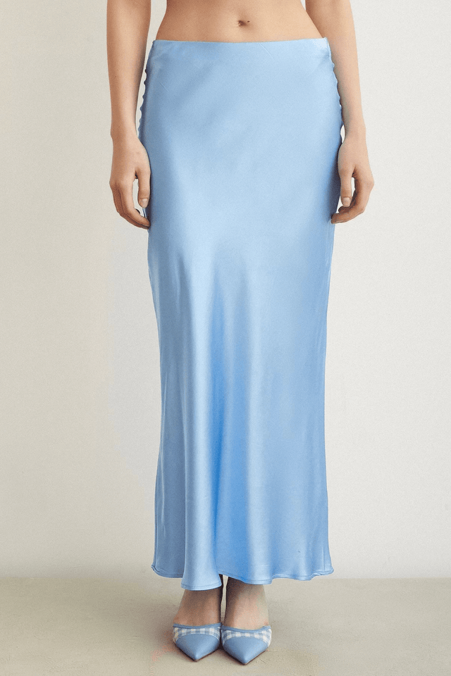 Satin Flared Skirt - Light Blue - Skirt - Mizyana