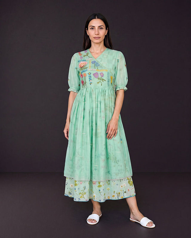Seaglass Beaded Cotton Wrap Dress - Wrap Dress - Mizyana