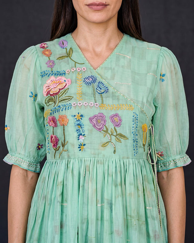 Seaglass Beaded Cotton Wrap Dress - Wrap Dress - Mizyana