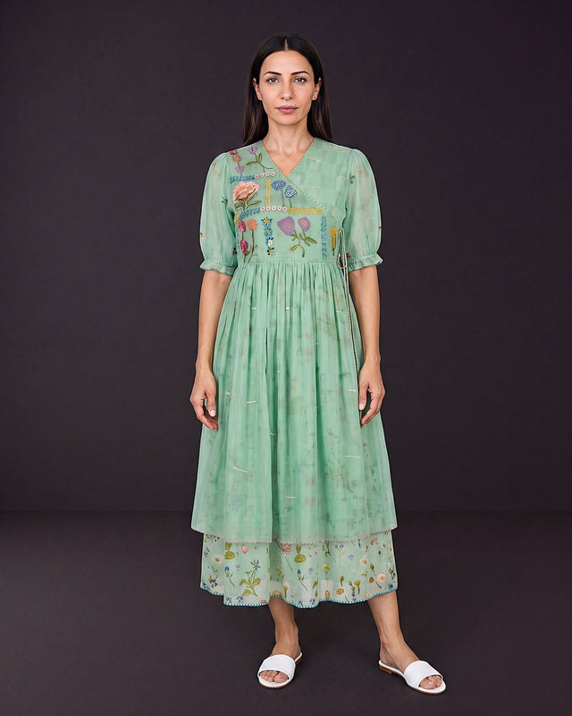 Seaglass Beaded Cotton Wrap Dress - Wrap Dress - Mizyana