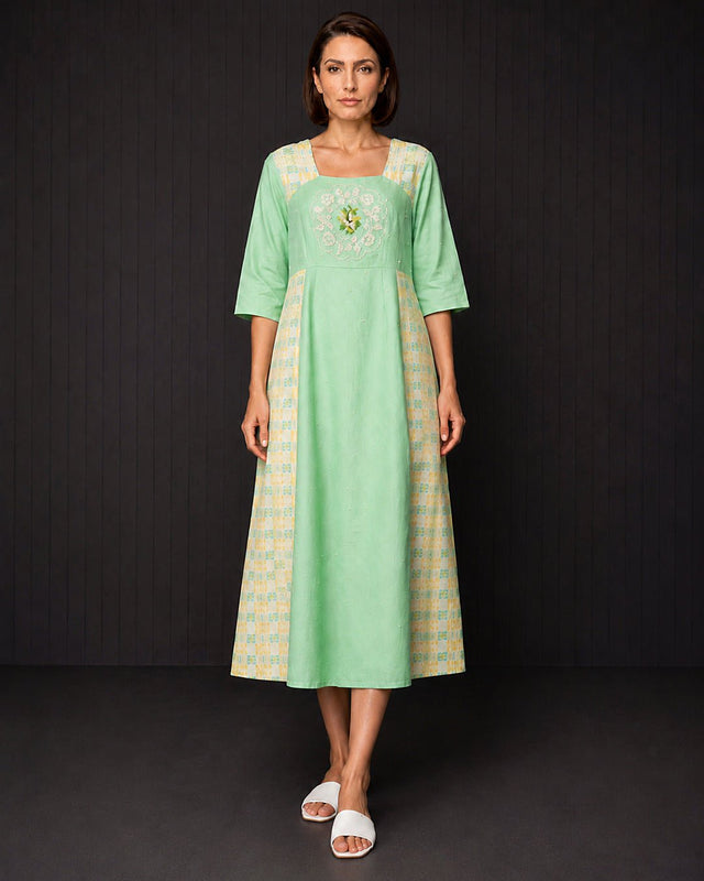 Seaglass Panelled Linen Dress - Dress - Mizyana
