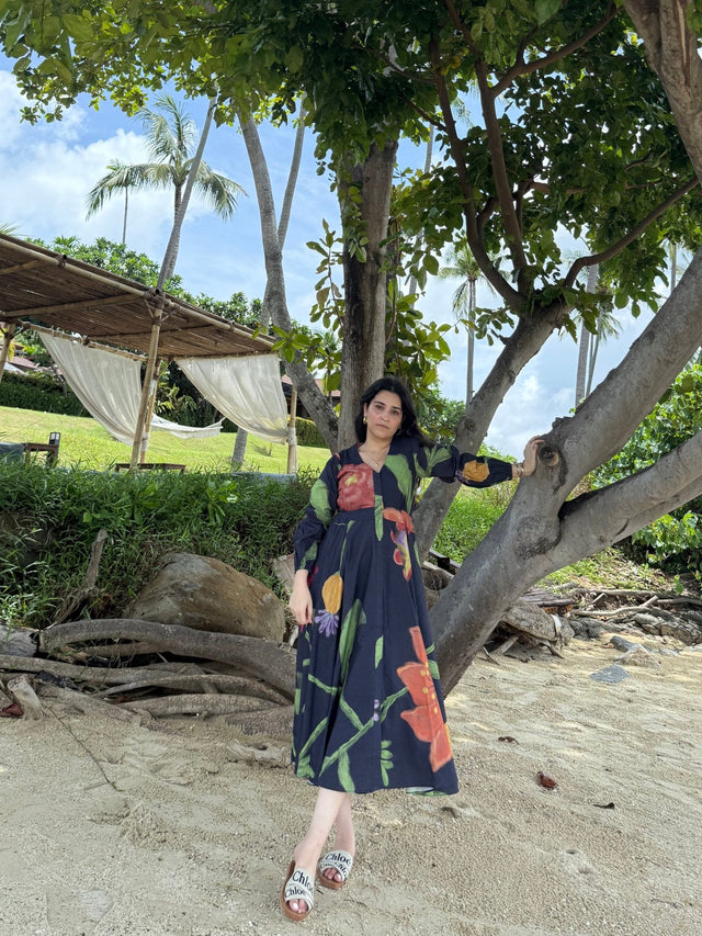 Selene Dress in Sorrento Bloom Print (Endless Blue) - Dress - Mizyana