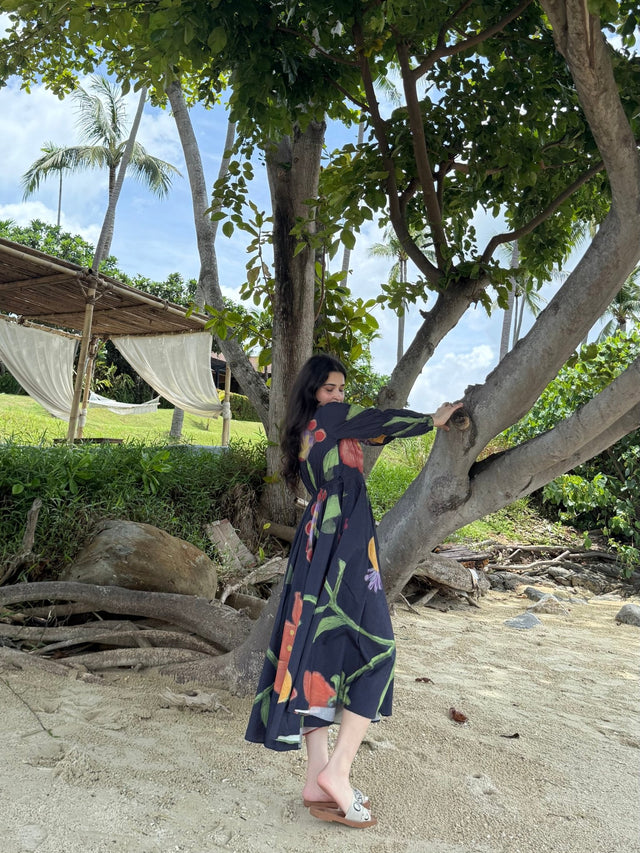 Selene Dress in Sorrento Bloom Print (Endless Blue) - Dress - Mizyana