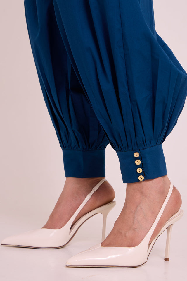 Shelly - Panelled Blues Top & Pant Set - Two-Piece Set - Mizyana