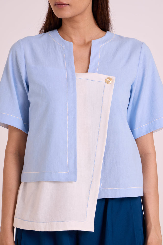 Shelly - Panelled Blues Top & Pant Set - Two-Piece Set - Mizyana