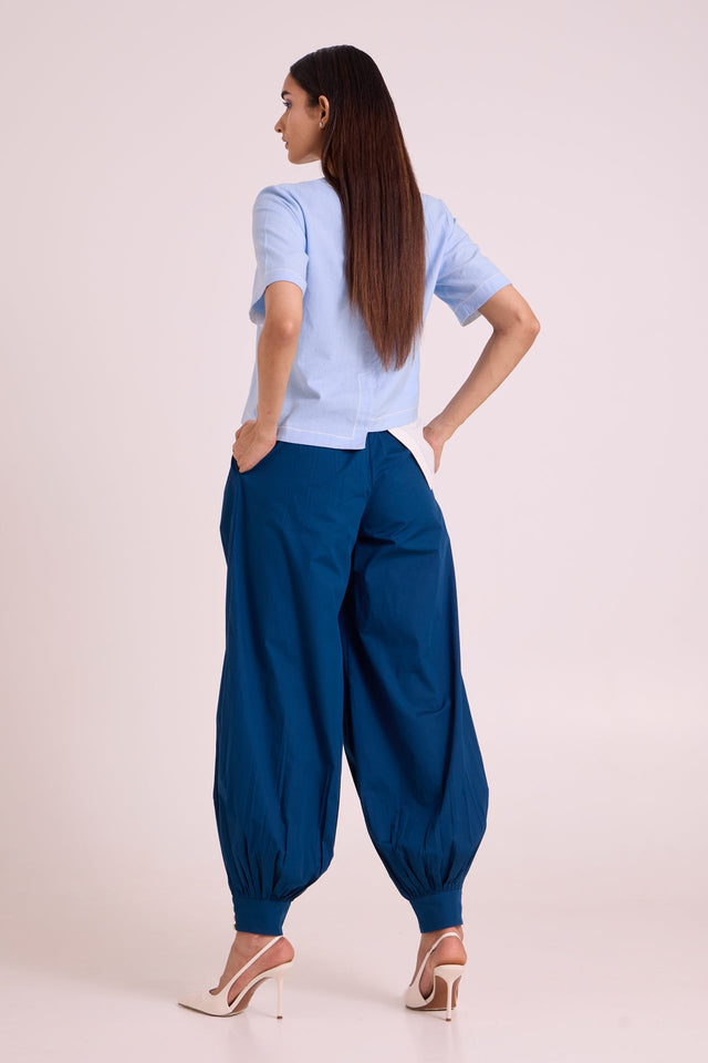Shelly - Panelled Blues Top & Pant Set - Two-Piece Set - Mizyana