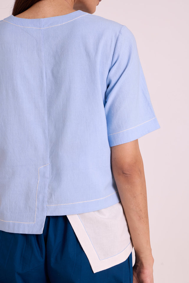 Shelly - Panelled Blues Top & Pant Set - Two-Piece Set - Mizyana