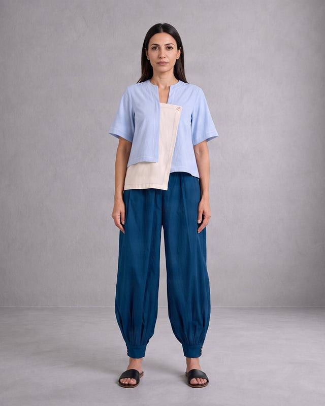 Shelly Panelled Handloom Cotton Top and Cuffed Pants Two-Piece Set - Two-Piece Set - Mizyana