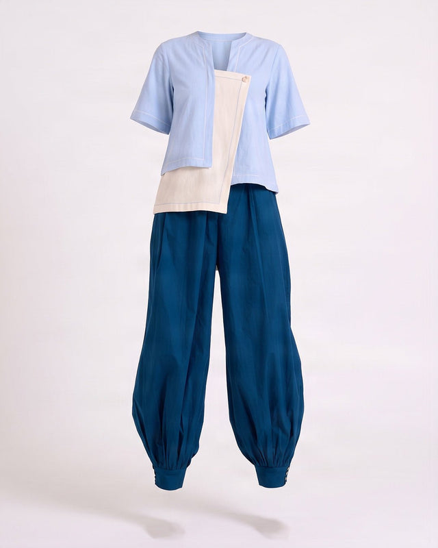 Shelly Panelled Handloom Cotton Top and Cuffed Pants Two-Piece Set - Two-Piece Set - Mizyana