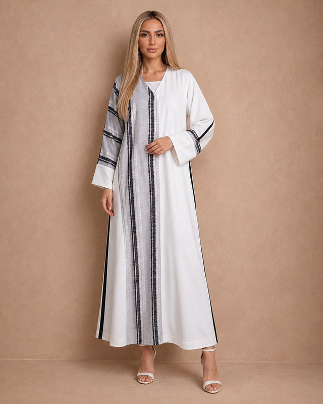 Side Striped Crepe Jalabiya - Jalabiya - Mizyana