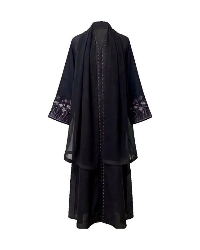Sleeve Embroidered Linen Abaya - Abaya - Mizyana