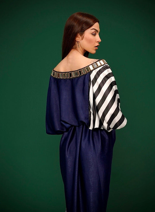 Stria pleat blu - Kaftan - Mizyana