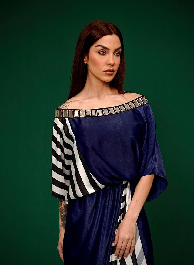 Stria pleat blu - Kaftan - Mizyana