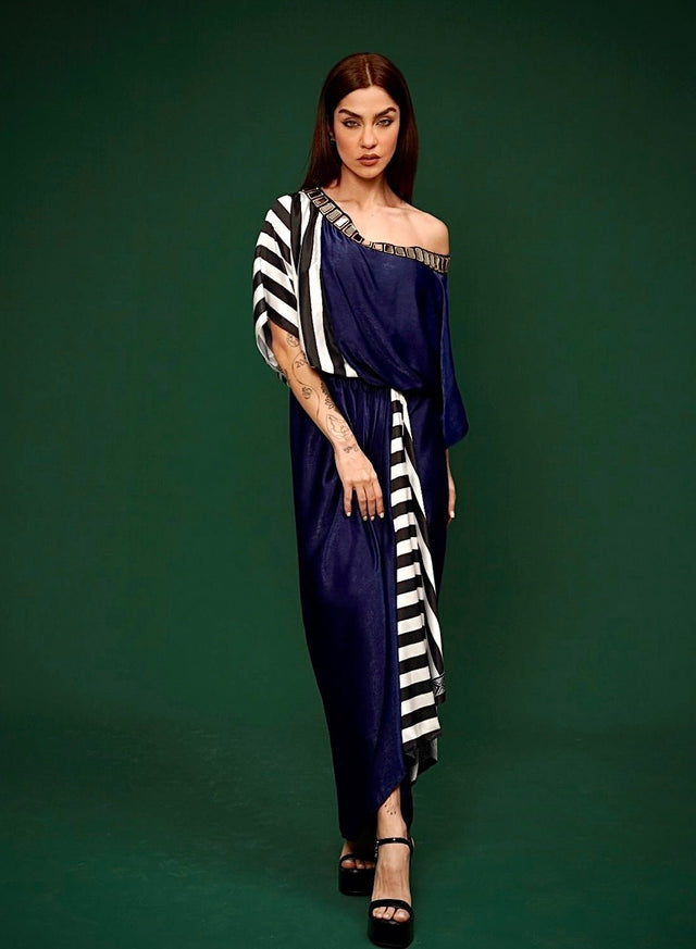 Stria pleat blu - Kaftan - Mizyana