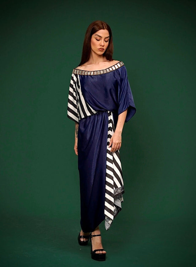 Stria pleat blu - Kaftan - Mizyana