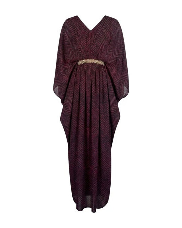 Striped Embellished Belt Drape Kaftan - Kaftan - Mizyana