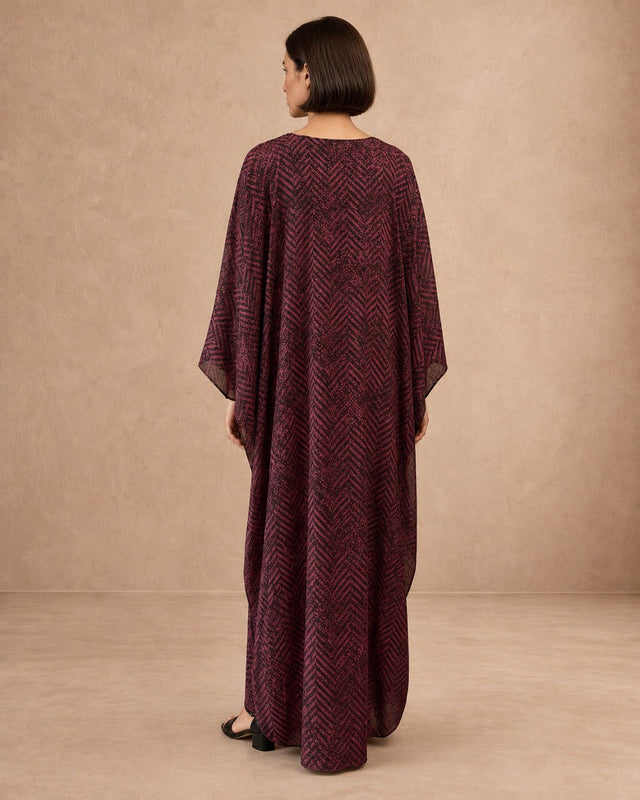 Striped Embellished Belt Drape Kaftan - Kaftan - Mizyana
