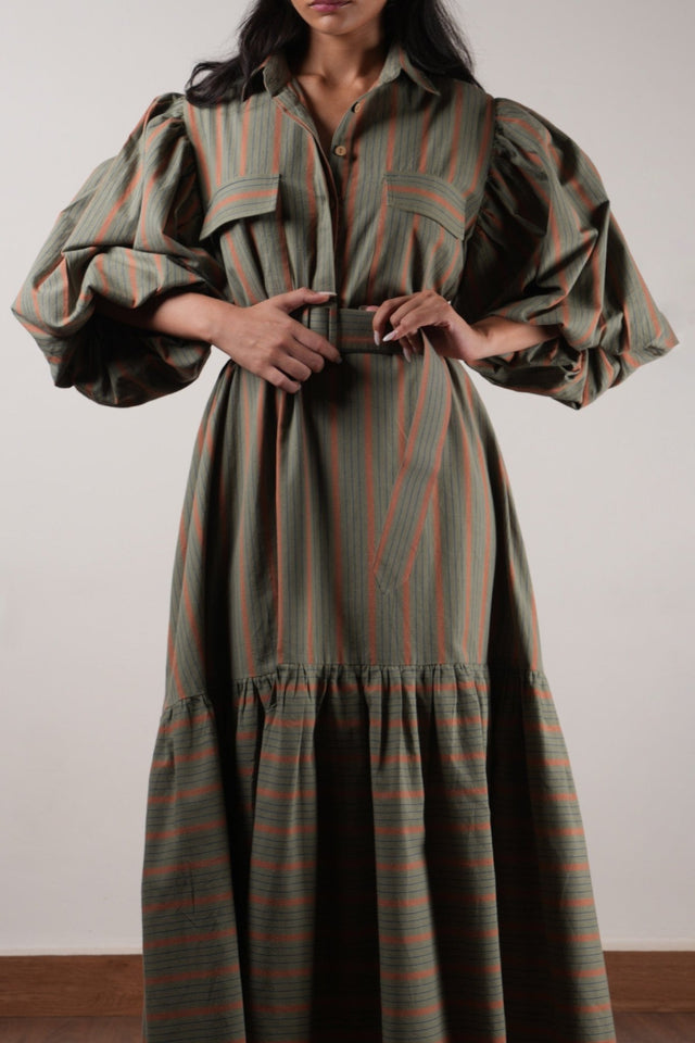 Striped Green Shirt Kaavya Dress - Dress - Mizyana