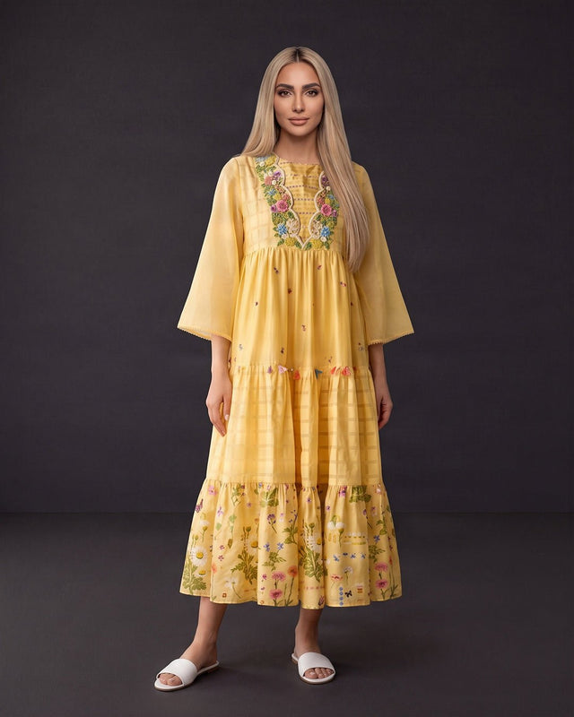 Sunpetal Floral Beaded Silk Blend Dress - Dress - Mizyana