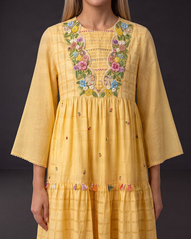 Sunpetal Floral Beaded Silk Blend Dress - Dress - Mizyana