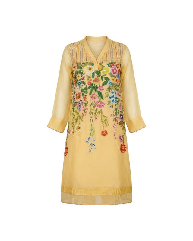 Sunray Floral Beaded Cotton Kurta - Tunic - Mizyana
