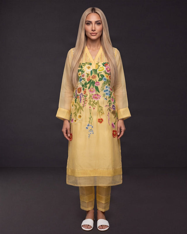 Sunray Floral Beaded Cotton Kurta - Tunic - Mizyana