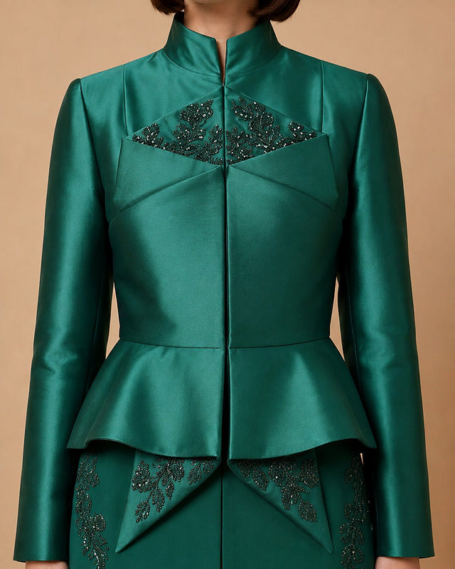 Taffeta and Crepe Embellished Corset Sculptural Jacket - Jacket - Mizyana
