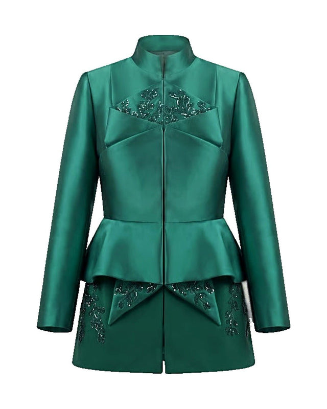 Taffeta and Crepe Embellished Corset Sculptural Jacket - Jacket - Mizyana