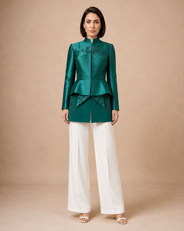 Taffeta and Crepe Embellished Corset Sculptural Jacket - Jacket - Mizyana
