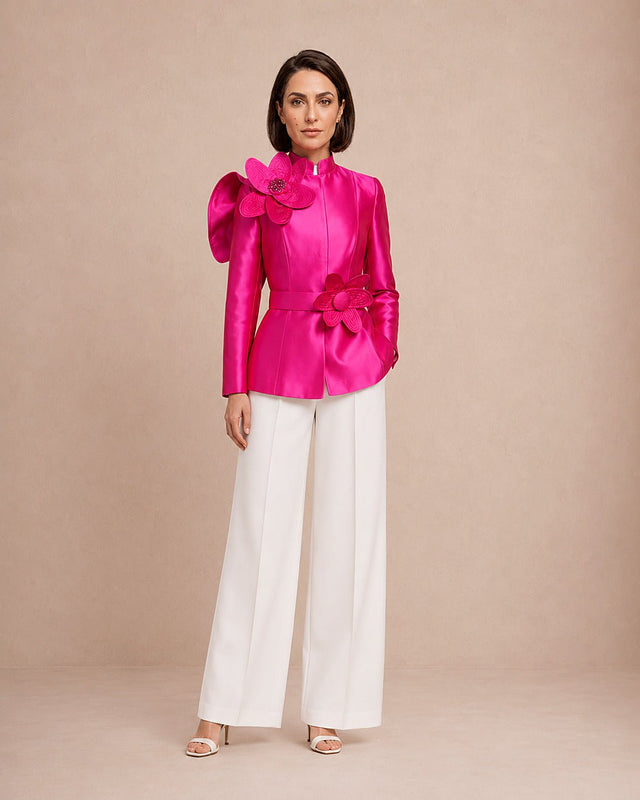Taffeta Floral Sculptural Statement Jacket - Jacket - Mizyana