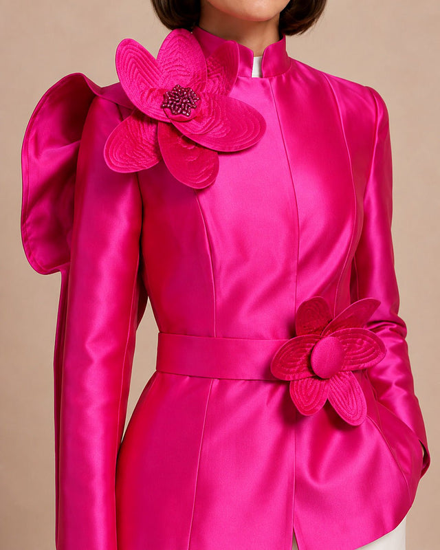 Taffeta Floral Sculptural Statement Jacket - Jacket - Mizyana