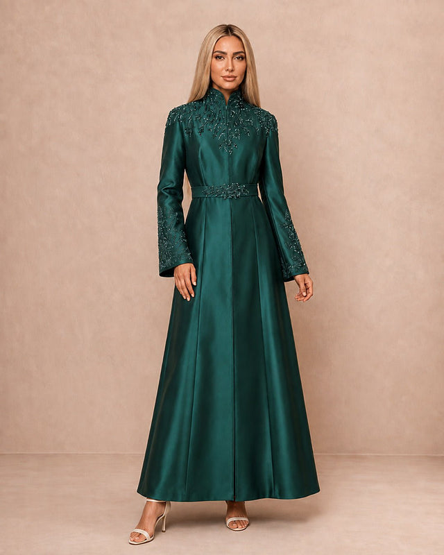 Taffeta Long Embellished Sculptural Jacket - Jacket - Mizyana