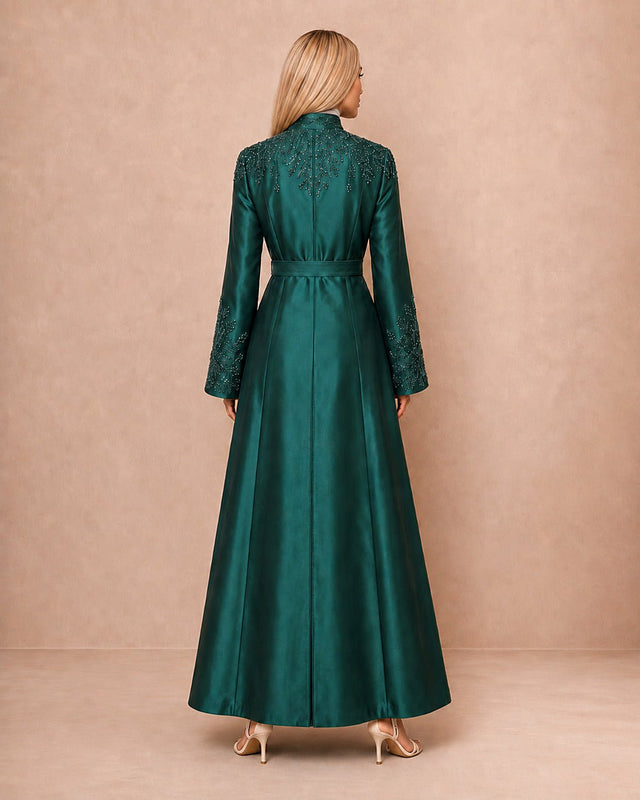 Taffeta Long Embellished Sculptural Jacket - Jacket - Mizyana