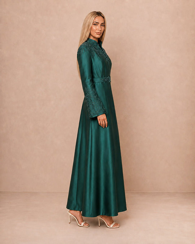 Taffeta Long Embellished Sculptural Jacket - Jacket - Mizyana