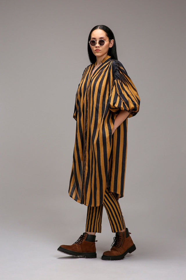 Tan-Brown Blue Striped SE Pant - Trousers - Mizyana