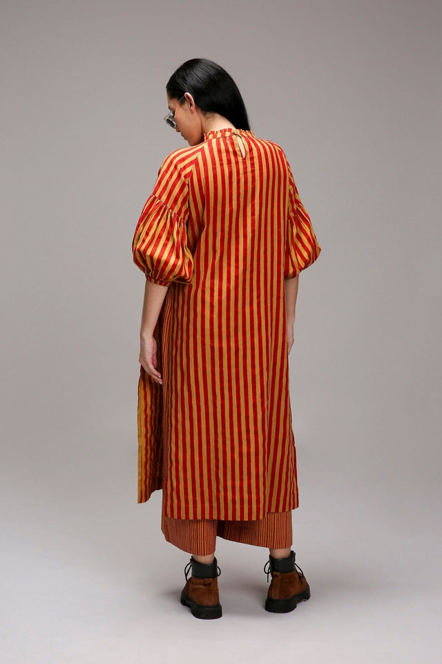 Tan-Brown Red Striped Big Joker Tunic Co-Ord Set (2 PCS) - Co-ord Set - Mizyana