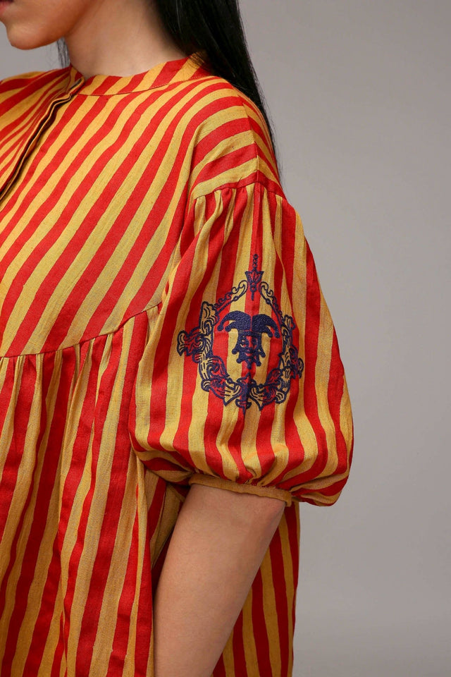 Tan-Brown Red Striped Short Acra Tunic - Shirt - Mizyana