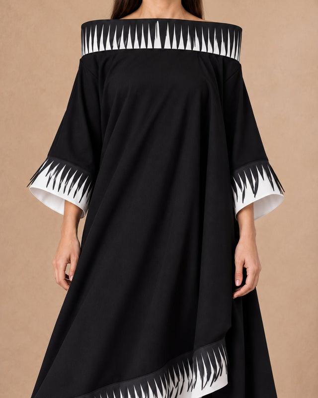 Teza Black Laser-Cut Trim Hi-Low Dress - Dress - Mizyana